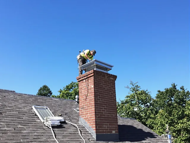 Bell Gardens Chimney Sweep technician measuring a chimney cap in Bell Gardens, CA