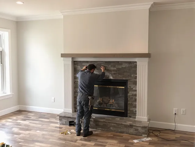 Bell Gardens Chimney Sweep finishing a custom fireplace install in Bell Gardens, CA